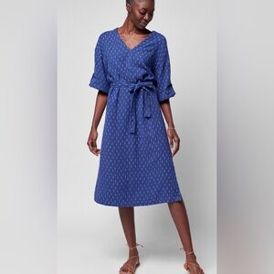 NWT Faherty Atlantic Ave V-Neck Blue Shadow Printed Dress